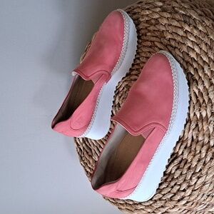 Paul Green Womens Candice Coral Pink Nubuck Leather Platform‎ Wedge Loafers S-7